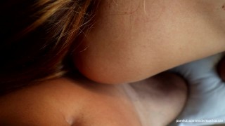 She gets spit-roasted by a dildo in the window. And got caught by stranger