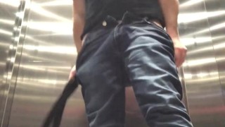 BDSM Spanking my ass with a belt into the elevator (public red ass)
