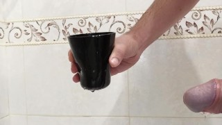 Long pissing in a glass and drink my own pee