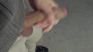 Male Public Parking Lot Masturbation with lots of cum from a horny cock outdoors