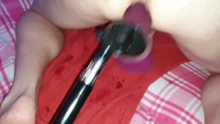 Mike getting fucked in chastity by the fucking machine.