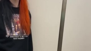 Goth girl touching herself in elevator 