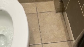 Naughty Piss Slut Makes an absolute Mess of a Public Bathroom with a Powerful Standing Piss