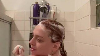 Getting clean in the hot shower 