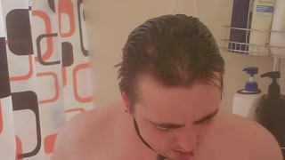 FTM trans man plays with boobs in shower