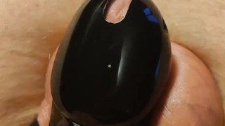 Jerking off hands free in chastity cage
