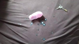 Lucer cums on his cage that he got from a friend.
