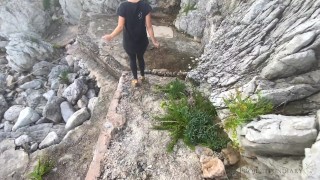 risky outdoor sex on a public beach wearing his hot cum on my ass