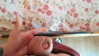  jerk off while roommate is downstairs - I couldn´t hold cum, bed sheets are now spotted