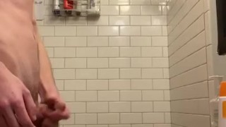 Big cocked tall athletic skinny drains himself 