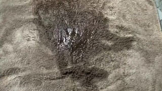 Naughty Piss Slut Soaks a towel with a very full bladder
