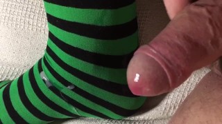 POV uncut dick cumshot on socks foreskin close up