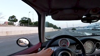 Threesome Sex In The Car While Driving Through The City Streets