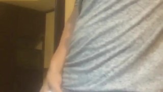 Gay twink showing and grabbing big bulge in white boxer briefs 