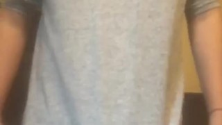 Gay twink showing and grabbing big bulge in white boxer briefs 