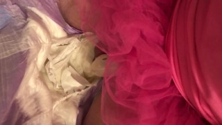 Open diaper sissy chastity pee 