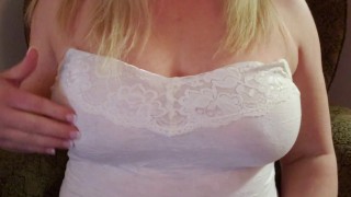 Soft Moaning MILF Oiled Breast & Hard Nipple Play in White Tank