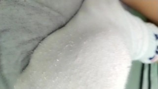 Twink shows and cums on his white socks after wearing it all day and night - Morning cumshot