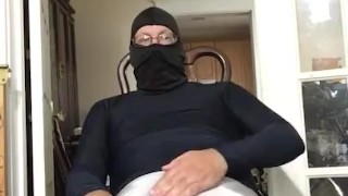 Rubbing and exposing my cock with lotion wearing shiny spandex
