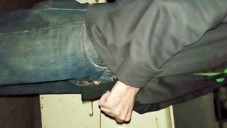 Pissing and stroking late night outside. 