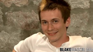 Blonde British twink Russel wanking off after hot interview