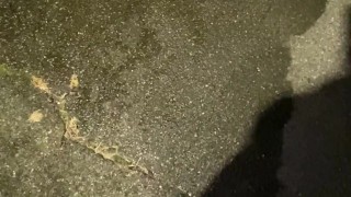 Desperate Pee Girl Sprays her Driveway with multiple huge Pee streams