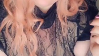 Hot girl with giant tits smokes while staring at you. 