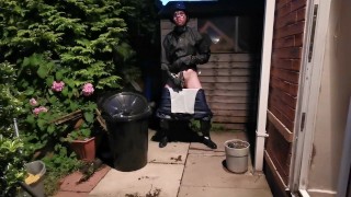 rain gear loser showing off its chastity belt and being a pathetic pig