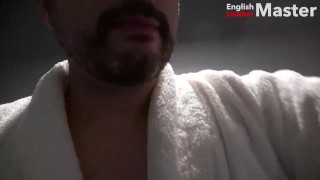Risky wank on hotel stairs. Daddy walks around hotel in dressing gown and jerks DILF Preview 