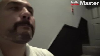 Risky wank on hotel stairs. Daddy walks around hotel in dressing gown and jerks DILF Preview 