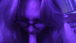 BBW wearing glasses deep throats dildo