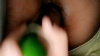 Car play with a sexy cucumber 