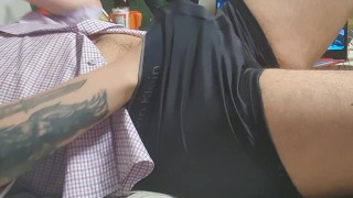 RED WATCH GUY BIG COCK INSIDE BLACK CALVIN KLEIN BOXERS TRUNKS GLOSSY DADDY IS JERKING OFF