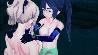 Genshin Impact hentai - Futa Jean fucks Mona with her big girl cock.