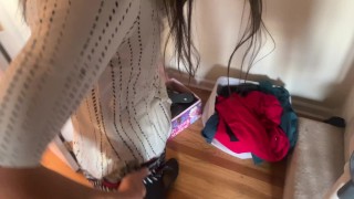 Surprise fuck my wife when she gets off work POV milf pussy cumshot up close fuck skinny PTO mom
