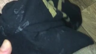Black cum stained shirt /dropped a few loads on it / pulled apart / cum dried up