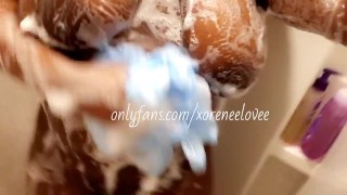 Soapy wet ebony babe in the shower
