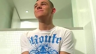 Skinny Twink amateur Kyle B jerks and cums in the shower