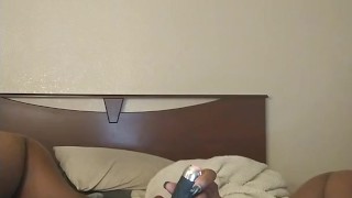 Ebony milf strips and plays with creamy pussy until she squirts