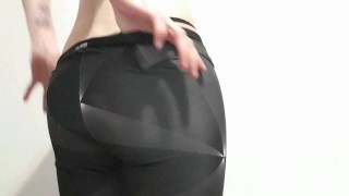 Yoga pants ass tease black thong!