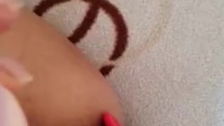 She comforts herself in the ass and pussy with 2 dildos while her husband is working