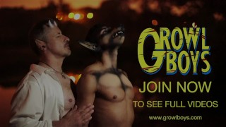 GrowlBoys - Young man fucked bareback 2x by hairy daddy satyr monster