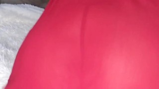 Ebony teen ass teasing and slapping in red lingerie 
