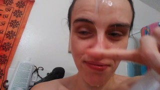 PinkMoonLust Monster Cum Facial! Hairy Onlyfans Camgirl Takes BAD DRAGON CUMSHOT in HAIR & ALL OVER 