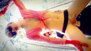 POV tranny Fuck outDoor  and double anal sqwirt