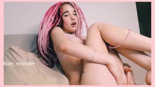Cute teen girl fucks herself with fingers and a toy, records a video for a guy