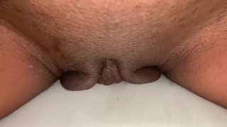 Sexy ebony soaking wet pillow humping