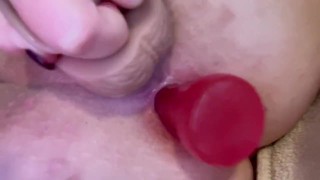 Double toy penetration, creaming pussy