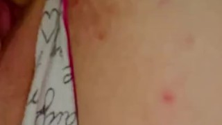 Curvy Milf with big natural tits pulls panties to side and fucks herself with dildo