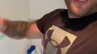 Straight hunk Andy Lee pissing into wine glass 